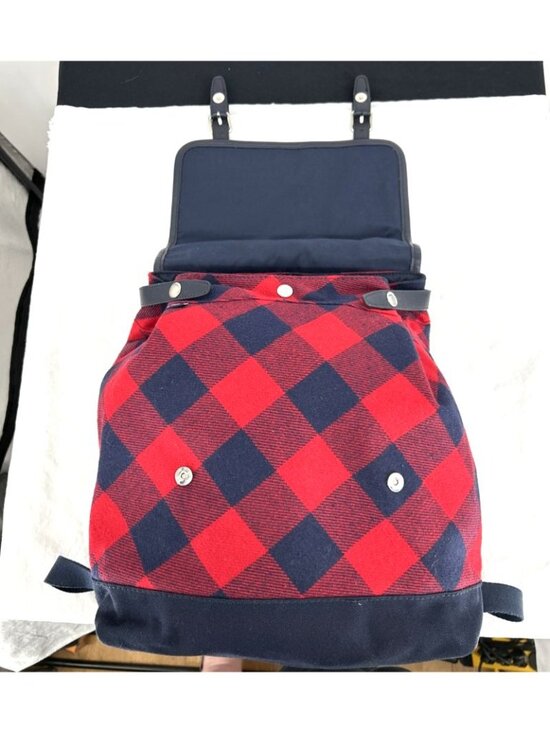 Land\'s End Wool Blend Buffalo Checked Red Bag With Backpack Straps main image 9